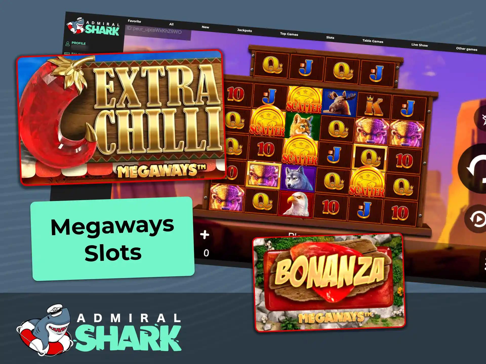 Play Megaways slots with thousands of ways to win and cascading reels at Admiral Shark.