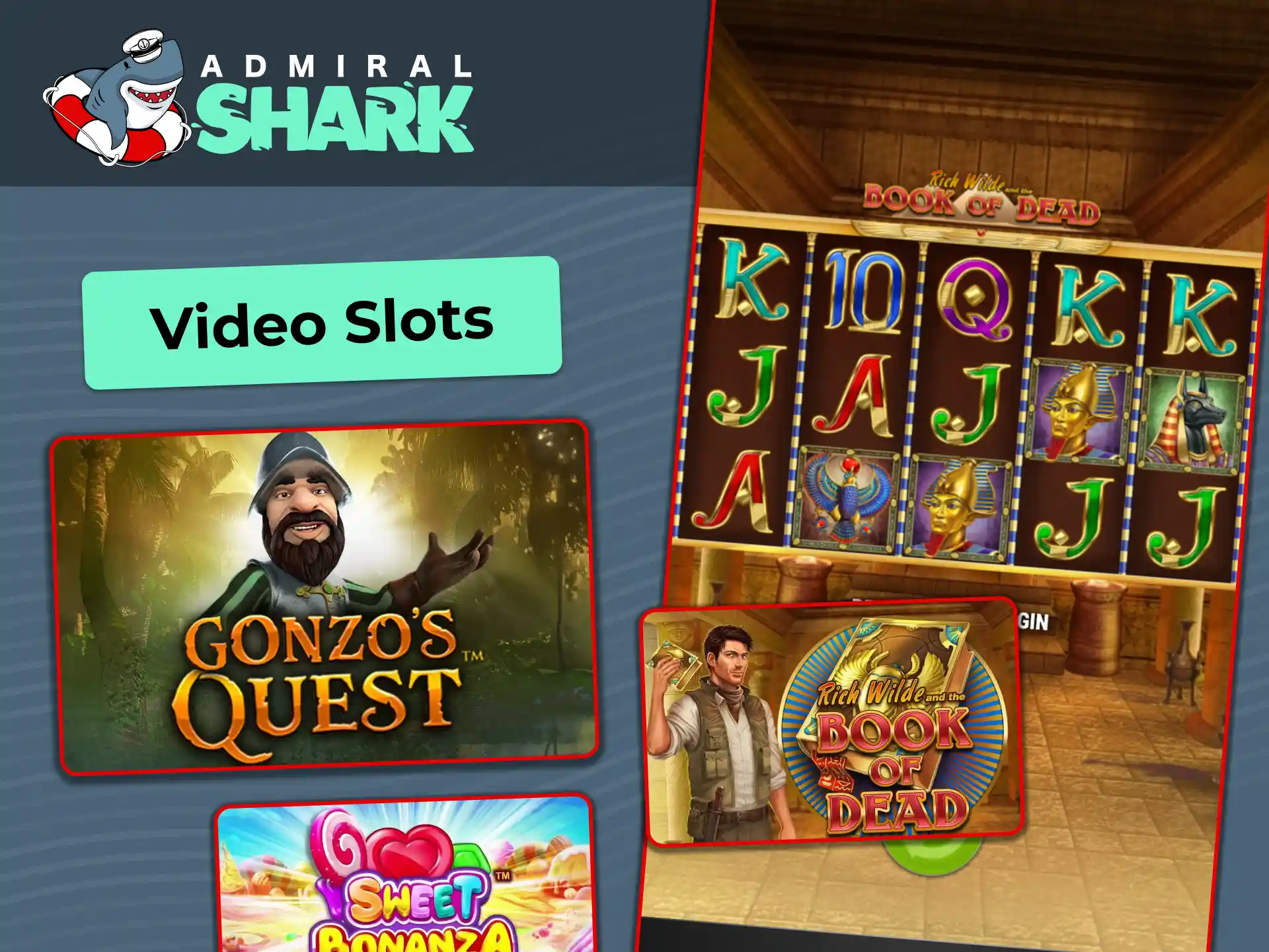 Play feature-rich video slots with free spins and multipliers at Admiral Shark.